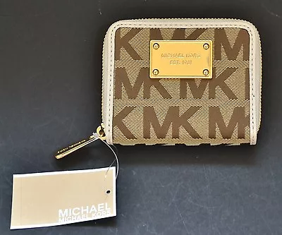 New Michael Kors Black+vanilla White Item Mk Signature Jacquard Bifold Wallet • $80.74