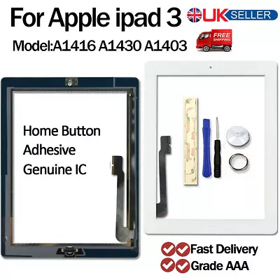 £10.99 • Buy For IPad 3 A1416 A1430 A1403 White Digitizer Touch Screen Replacement Genuine IC