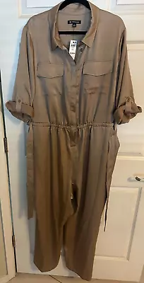 INC From Macy's - Plus Size Satin Tan Jumpsuit - Size 22W - With Pockets  • $55