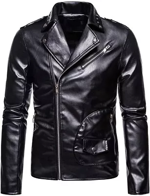 Men's Genuine Lambskin Black Leather Jacket Slim Fit Moto Biker Designers Jacket • $113.99