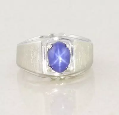 Mens 10k White Gold Lab Created Star Sapphire Ring Size 7 Pinky Ring • $480.25