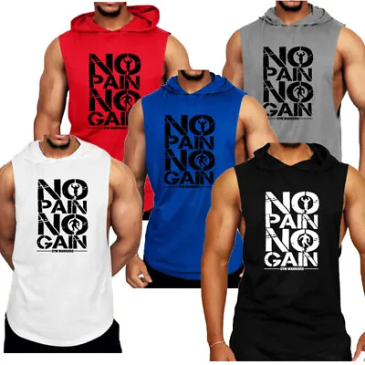 US Mens Workout Hoodie Sleeveless Vest Muscle Tank Top Gym Fitness Bodybuilding • $17.66