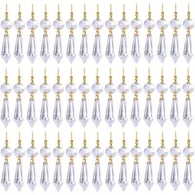 $19.69 • Buy 40X Clear 38mm Crystal Chandelier Lamp Icicle Prisms Hanging Gold House Pendant