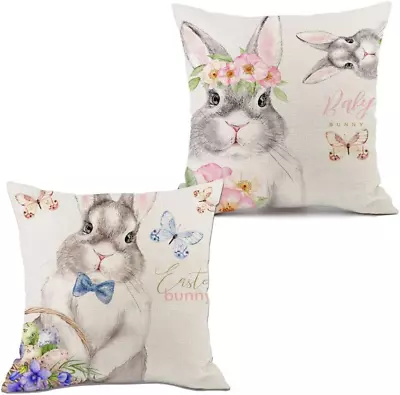 KAKABUQU Easter Bunny Pillow Cover 18 X 18inch Set Of 2 Cute Rabbit Bunny Easter • $12.63