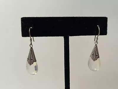 Vintage Sterling Silver & Rainbow Moonstone Drop Earrings Crystal Reiki #106 • $19.95