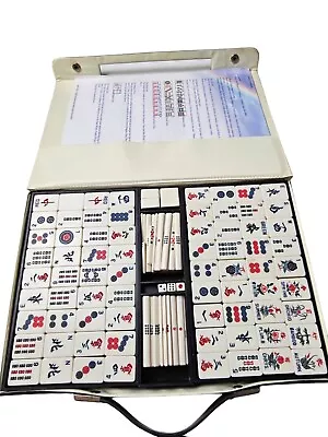 Mahjong Set In Black Leather Case Unbranded Blue And Red INCOMPLETE Vintage? • $199.99