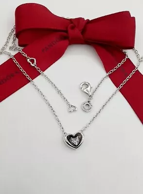 $69 • Buy NEW Genuine Pandora Radiant Heart & Floating Stone Pendant  Necklace 392494C01