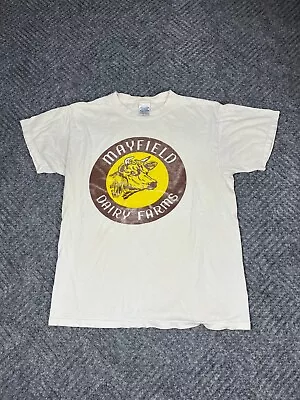 Vintage Mayfield Dairy T Shirt Mens Medium Beige Graphic Short Sleeve Adult • $15