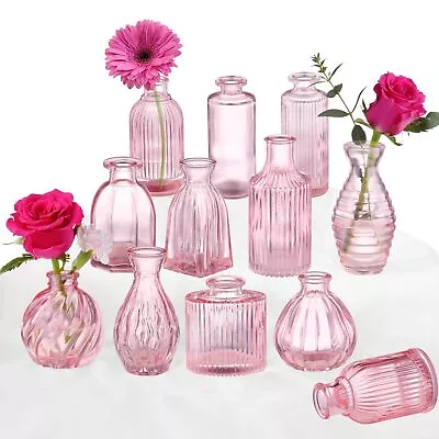 Pink Vase Bud Vases Set Of 12 Small Pink Glass Vases For Flowers Modern Ribbe... • $46.50