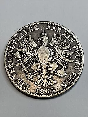 1865-A Germany State  Prussia VEREINSTHALER 1 Thaler Silver Coin SCARCE! • $35