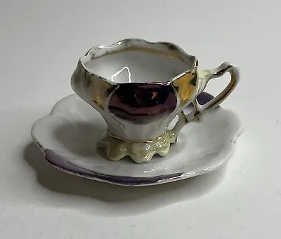 Vintage Mini Teacup And Saucer Made In Germany Purple White & Gold • $15