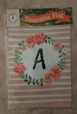 Monogrammed  A   Small Garden Flag Floral- Striped 12in. X 18in. Double Sided • $7