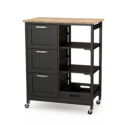 Kitchen Island Cart Mobile Storage Organizer W/ 3 Large Drawers 2 Open Shelves • $129.99