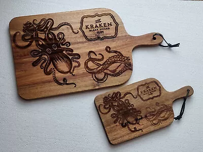 Wooden Chopping Board Or Serving Board Acacia Wood The Kraken Personalised • £22