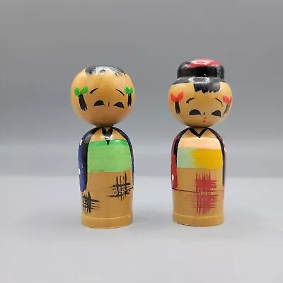 2 Vintage Kokeshi Wooden Doll Bobble Nesting  Head Japanese Wood • $16.20