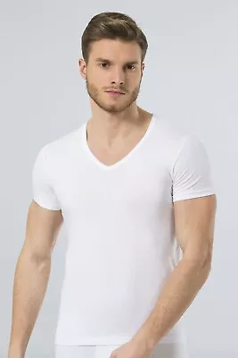 £10.95 • Buy Turen Mens Plain Cotton Lycra V Neck T Shirt Vests Sleeve Tank Top