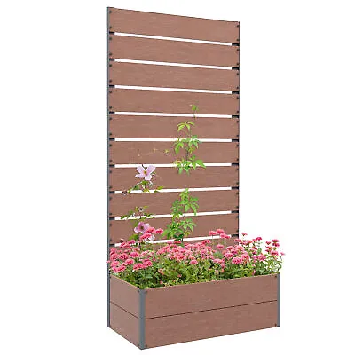 Outsunny Raised Garden Bed With Trellis And Drainage Hole Planter Box Brown • £79.99