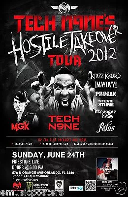 Tech N9ne /mgk /krizz Kaliko  Hostile Takeover Tour 2012  Orlando Concert Poster • $15.96