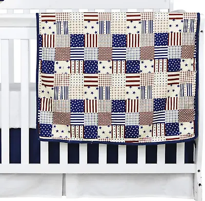 Brandeam Patchwork Crib Bedding Set For Boys Navy Blue Rustic Nursery Bedding 10 • $173.70