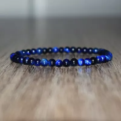 Blue Tiger's Eye 4mm Small Gemstone Bead Healing Reiki Men Women Bracelet Gifts • $10.89