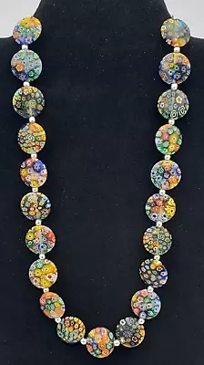 Vintage Hand-Crafted Italian Millefiori Murano Glass Necklace 17 In 925 Clasp • $140