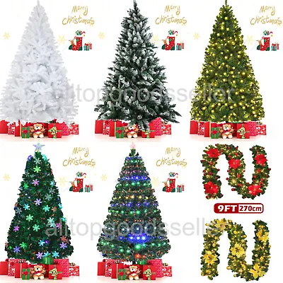 Pre-Lit Artificial Christmas Tree Xmas LED Lights Metal Stand Hinged 4 5 6 7FT • $23.99