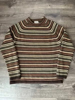 LL Bean Sweater Mens Medium Roll Neck Fisherman Oarsman Striped Pullover Cotton • $34.99