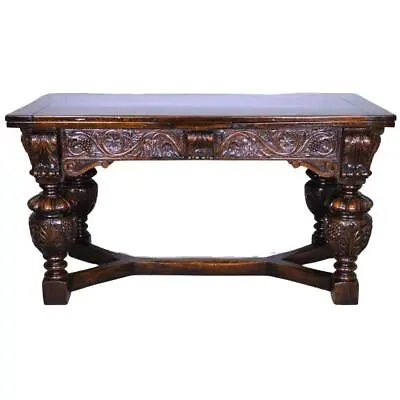 Antique Excessively Carved Computer Table Oak Draw Leaf Table #21670 • $1650