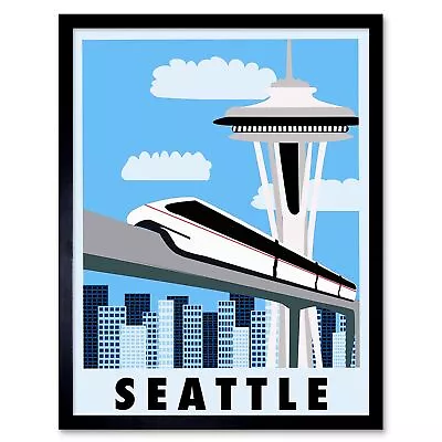 Travel Tourism Seattle Washington Usa Monorail Space Needle 12X16 Framed Print • $16.99