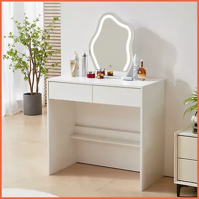 White Dressing Table Vanity Set With Irregular Mirror Makeup Desk Furniture UK • £84.76