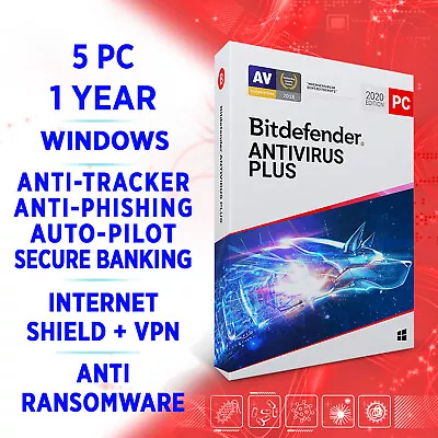 Bitdefender Antivirus Plus 2024 5 PC 1 Year FULL EDITION +VPN / Windows • $68.88