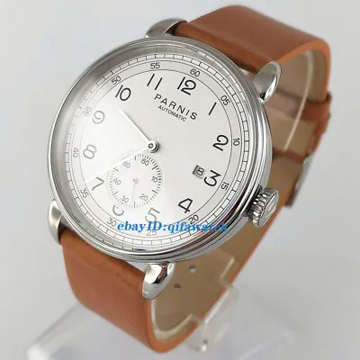 42mm PARNIS White Dial Mark Date Window Sea-gull 1731 Automatic Mens Watch 2961 • $75