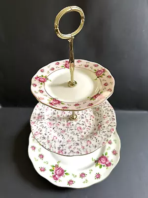 Royal Albert New Country Roses White Vintage 3-Tier Cake Cookie Dessert Stand • $59.99