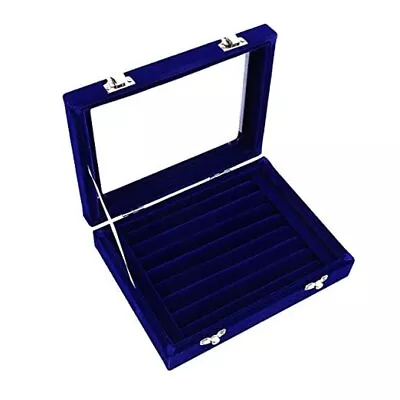 7 Slots Velvet Glass Ring Jewelery Display Storage Box Tray Case Holder Blue • $20.51