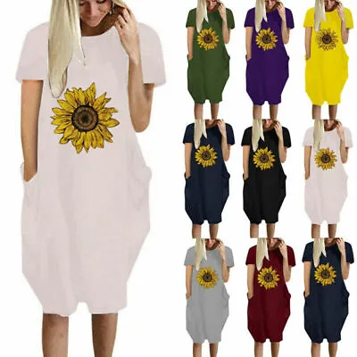 $23.99 • Buy Plus Size Women Short Sleeve Loose Midi T-Shirt Dress Casual Pocket Sundress AU