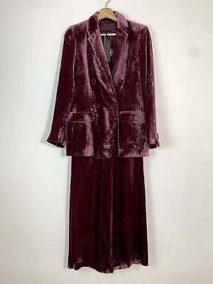 M&S Autograph Women’s Velvet 2 Piece Suit UK 6/US 2/EUR 34 Burgundy - BNWT • £49.95