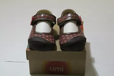 Umi *davan*girls Brown/pink Leather Mary Jane Shoes Uk 6 Jr Eu 23 • £10