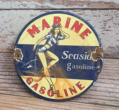 Vintage Marine Seaside Gasoline Pinup Girl Sailor Porcelain Metal Sign Boating • $0.99
