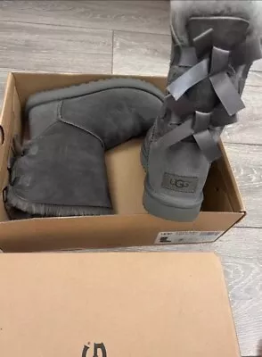 Womens Ugg Bailey 2 Bow Grey Suede Boots Size 5 New • £58