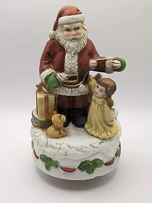 Vintage Homco Bisque Porcelain Rotating Santa Claus Music Box Girl Dog #5256 • $12.73