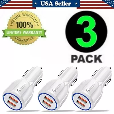 $9.56 • Buy 3 Pack 2 USB Port Fast Car Charger Adapter For IPhone Samsung Android Cell Phone