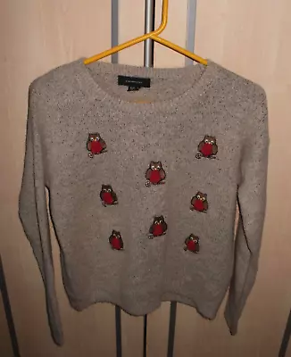 £10 • Buy Women's Grey/Beige Owl Jumper Size 14 By Atmosphere