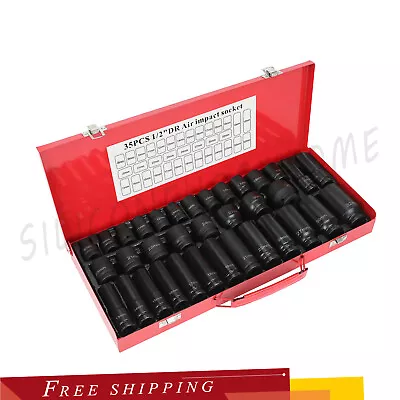 35pcs 1/2 Inch Drive Deep Impact Socket Tool Set Metric Garage Workshop Tools • $54.18