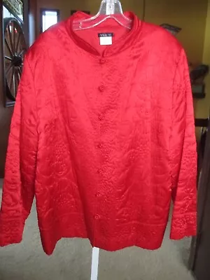 VIKKI Vi 2X Red 100% Silk Jacket W/ Side Pockets Knot Buttons Asian Style • $38.69