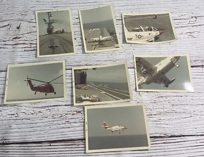 7 Photos: Aircraft Carrier  T-2 Buckeye Jet W)Takeoff & Navy Helicopter 1967 • $35