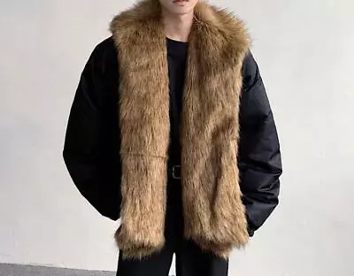 Men's Fashion Winter Detachable Fur Collar Long Sleeve Loose Warm Padded Coats • $90.14