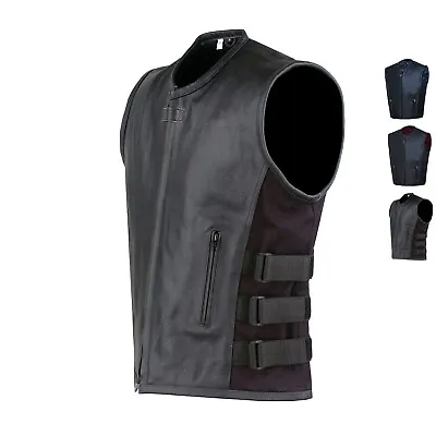 New Men's Motorcycle Real Cowhide Leather Vest Adjustable Stylish W/ CE Armor • $54.99