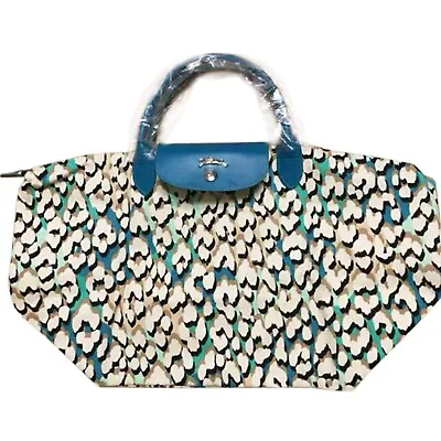 Longchamp Ile Aux Panthères Tote Bag Handbag Leopard Blue Limited Color New • $141