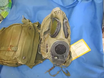 US Army M17A1 Gas Mask Medium W/  Canvas Bag & Cover - Last Inspected In 1994 • $89.99