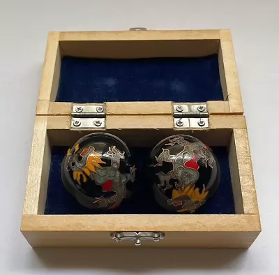 Chinese Cloisonne Dragon Metal Oriental Health Balls Meditation Chime Balls • $15.98